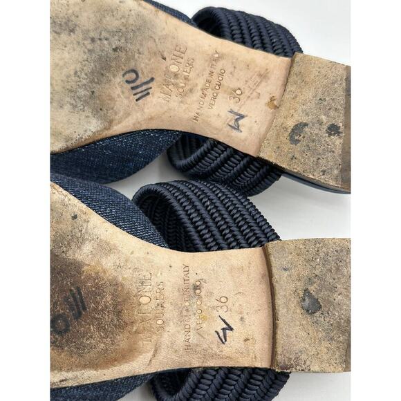 Malone Souliers Navy Blue Canvas Maisie Luwolt Pointed Toe Flat Mules 36 US 6 - Picture 8 of 10